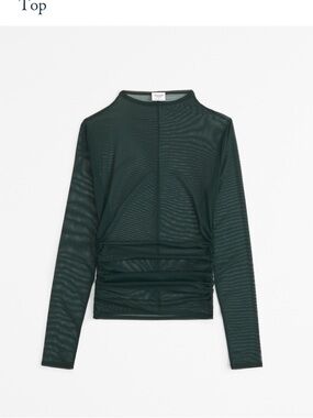 Abercrombie & Fitch Sheer Ruched Long-Sleeve Top in Forest Green